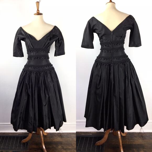 Vintage Suzy Perette black tafetta party dress fit and flare size XS/S - Picture 1 of 10